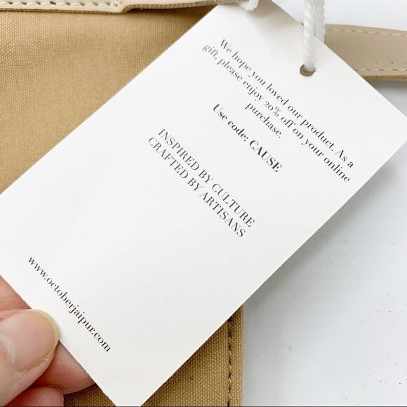 October Jaipur Causebox One Size Fits All Tan Vegan Tote NWT - Picture 7 of 13